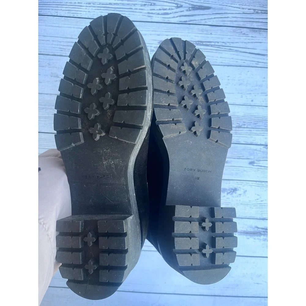 TORY BURCH Black Suede‎ Leather Chelsea Luxury Designer Boots Chunky Lug Sole 9M